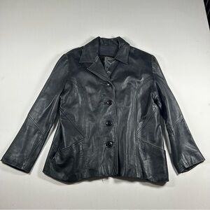 Vintage 90s Tibor Black Genuine Leather Jacket Women's XL Distressed Noir Goth